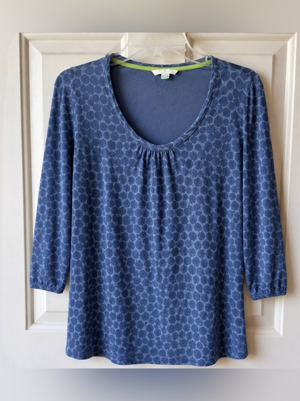 Boden Blue Allover Print Long Sleeve Shirred Round Neck Top GUC 8 #1310